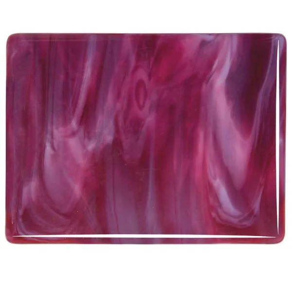 Bullseye Glass Cranberry Pink, White Streaky, Double-rolled, 3mm COE90