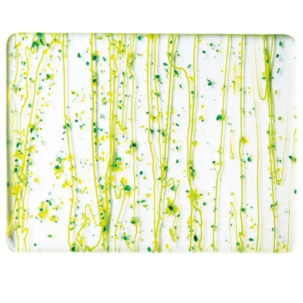 Bullseye Glass Dark Green, Spring Green & Yellow Frit, Spring Green Streamers Mardi Gras COE90
