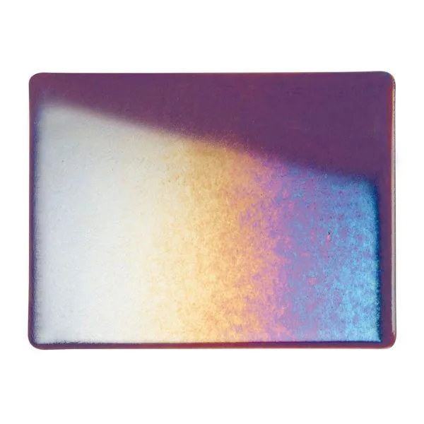 Bullseye Glass Deep Plum Transparent, Rainbow Iridescent, Double-rolled, 3mm COE90
