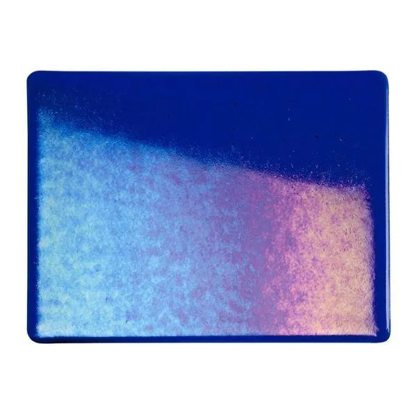 Bullseye Glass Deep Royal Blue Transparent, Rainbow Iridescent, Double-rolled, 3mm COE90