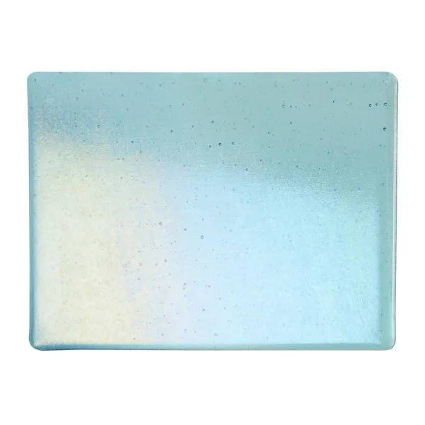 Bullseye Glass Light Aquamarine Blue Transparent, Rainbow Iridescent, Thin-rolled, 2mm COE90