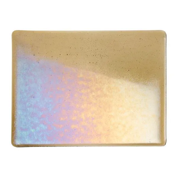 Bullseye Glass Light Bronze Transparent, Rainbow Iridescent, Double-rolled, 3mm COE90