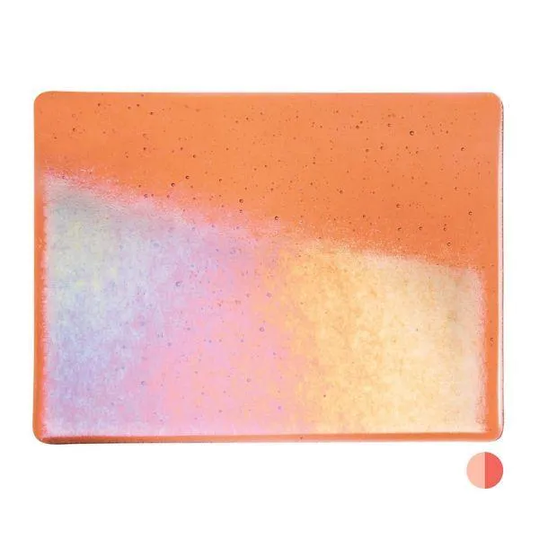 Bullseye Glass Light Coral Transparent, Rainbow Iridescent, Double-rolled, 3mm COE90