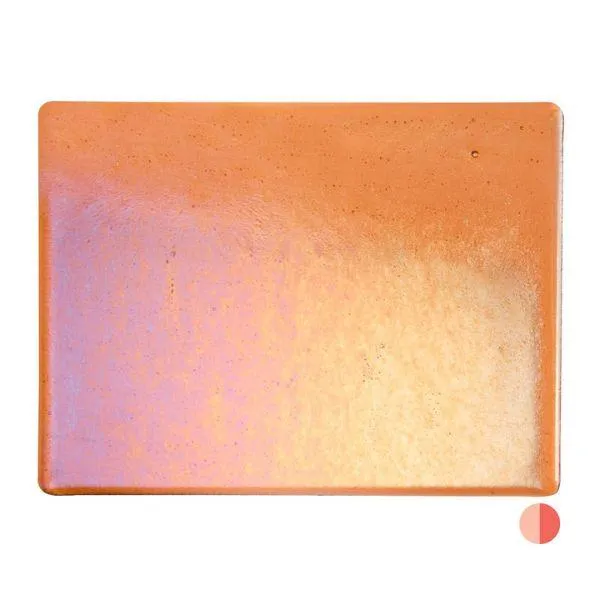 Bullseye Glass Light Coral Transparent, Rainbow Iridescent, Thin-rolled, 2mm COE90
