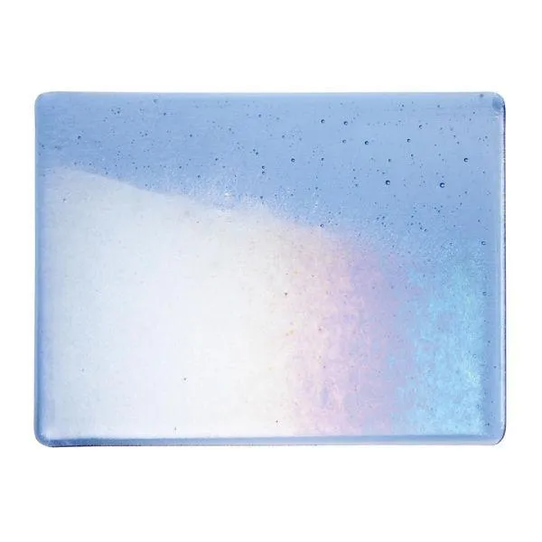 Bullseye Glass Light Sky Blue Transparent, Rainbow Iridescent, Double-rolled, 3mm COE90