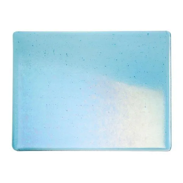 Bullseye Glass Light Turquoise Blue Transparent, Rainbow Iridescent, Double-rolled, 3mm COE90