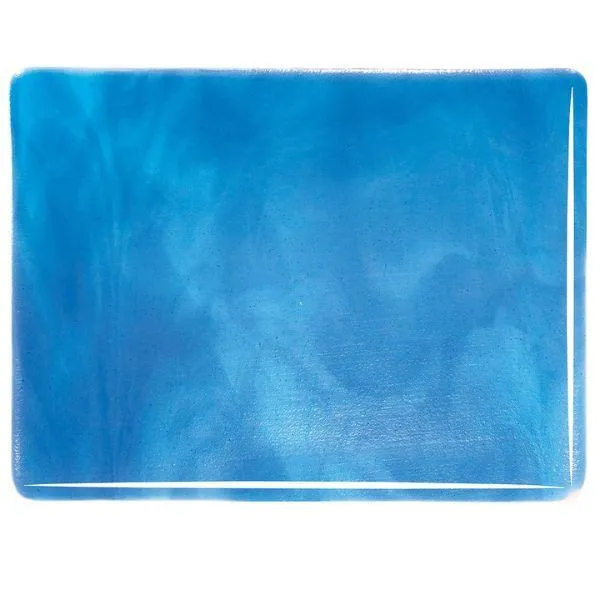 Bullseye Glass Light Turquoise Blue, True Blue Streaky, Double-rolled , 3mm COE90