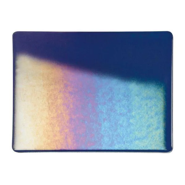 Bullseye Glass Midnight Blue Transparent, Rainbow Iridescent Double-rolled, 3mm COE90
