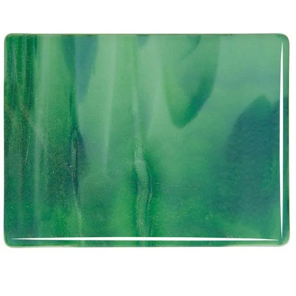 Bullseye Glass Mint Opal, Deep Forest Green Opal Streaky, Double-rolled, 3mm COE90