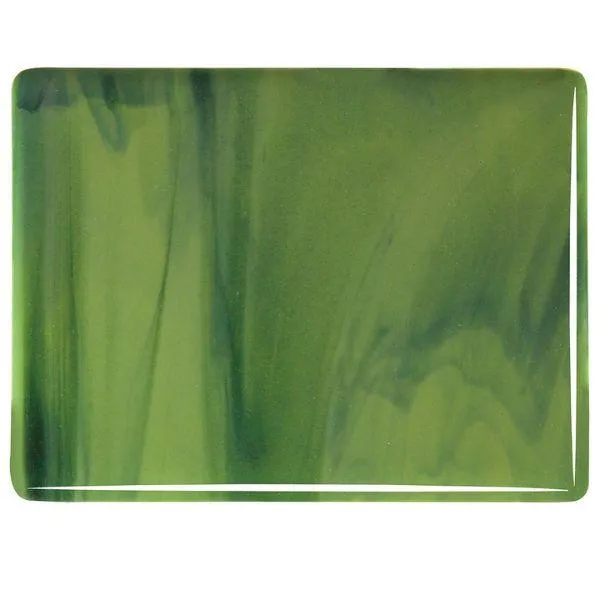 Bullseye Glass Olive Green Opal, Forest Green Streaky, Double-rolled, 3mm COE90