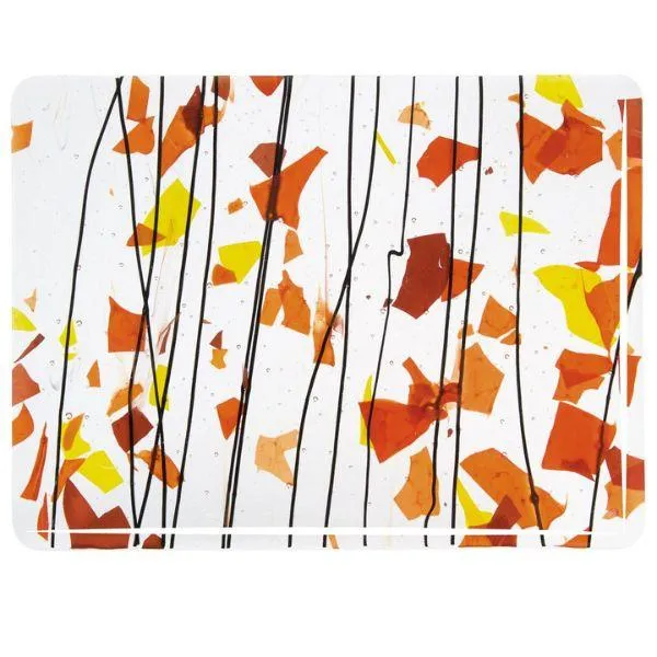 Bullseye Glass Orange, Yellow & Red Fractures with Black Streamers on Clear COE90
