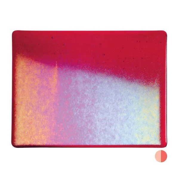 Bullseye Glass Red Transparent, Rainbow Iridescent Double-rolled, 3mm COE90