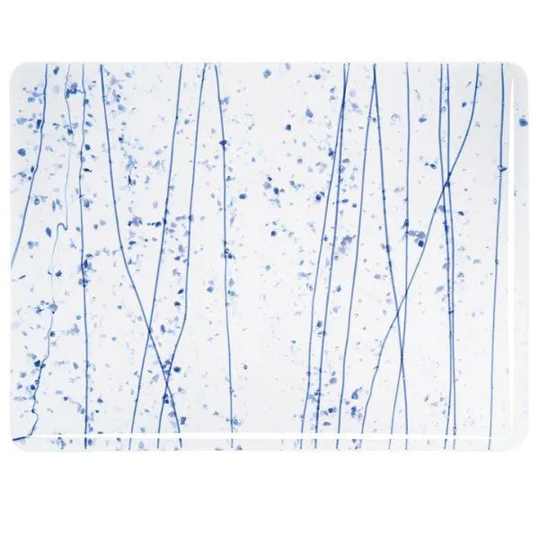 Bullseye Glass Royal Blue, Cobalt Blue & Light Aqua Frit with Blue Streamers on Clear COE90