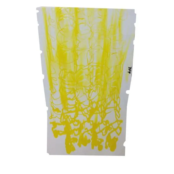 Bullseye Glass Special Production White with Yellow Opalescent Stripes and Squiggles, 3mm COE90