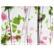 Bullseye Glass Spring Green and Deep Pink Fracture-Streamers on White COE90