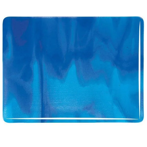 Bullseye Glass Turquoise Blue, Deep Royal Blue Streaky, Double-rolled, 3mm COE90