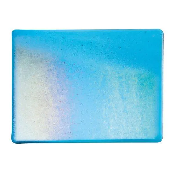 Bullseye Glass Turquoise Blue Transparent, Rainbow Iridescent, Double-rolled, 3mm COE90