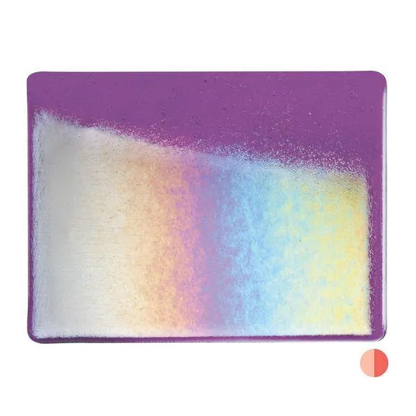 Bullseye Glass Violet Transparent, Rainbow Iridescent, Double-rolled, 3mm COE90