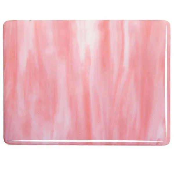 Bullseye Glass White Opal, Salmon Pink Opal Streaky, Double-rolled, 3mm COE90