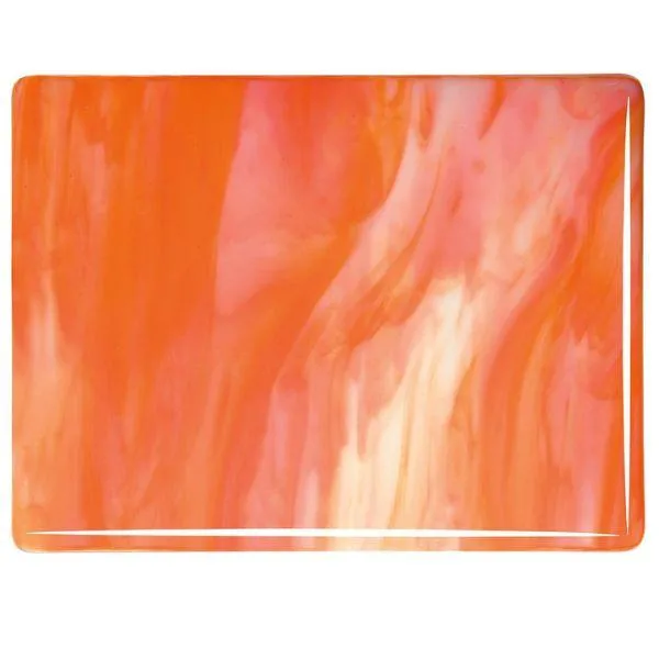 Bullseye Glass White, Orange Opal Streaky, Double-rolled, 3mm COE90