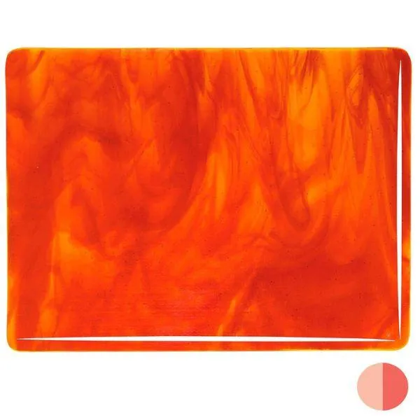 Bullseye Glass Yellow, Red Streaky, Double-rolled, 3mm COE90