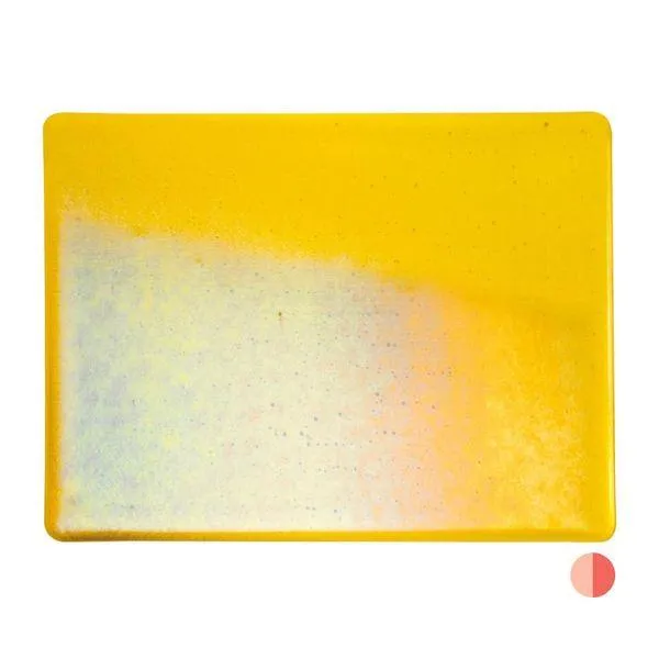 Bullseye Glass Yellow Transparent, Rainbow Iridescent Double-rolled, 3mm COE90