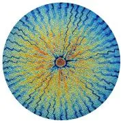 CBS Dichroic Coating Candy Apple Red Target Rainbow Voltage Pattern on Wissmach Thin Black Matrix Textured Glass COE90