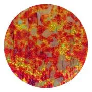 CBS Dichroic Coating Candy Apple Red Aurora Borealis Pattern on Bullseye White Fracture Streamers on Clear COE90