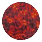 CBS Dichroic Coating Candy Apple Red Aurora Borealis Pattern on Bullseye Yellow, Blue & Red Frit Blue Streamers Glass COE90