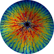 CBS Dichroic Coating Candy Apple Red Target Rainbow Voltage Pattern on thin Black  Glass COE96