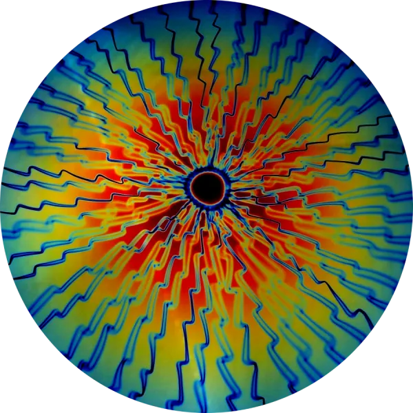 CBS Dichroic Coating Candy Apple Red Target Rainbow Voltage Pattern on thin Black  Glass COE96