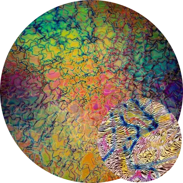 CBS Dichroic Coating Crinklized Mixture Fusion Pattern on Thin Clear Glass COE90