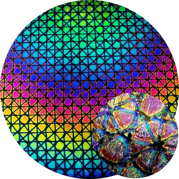 CBS Dichroic Coating Crinklized Rainbow Geodesic Pattern on Thin Black  Glass COE96