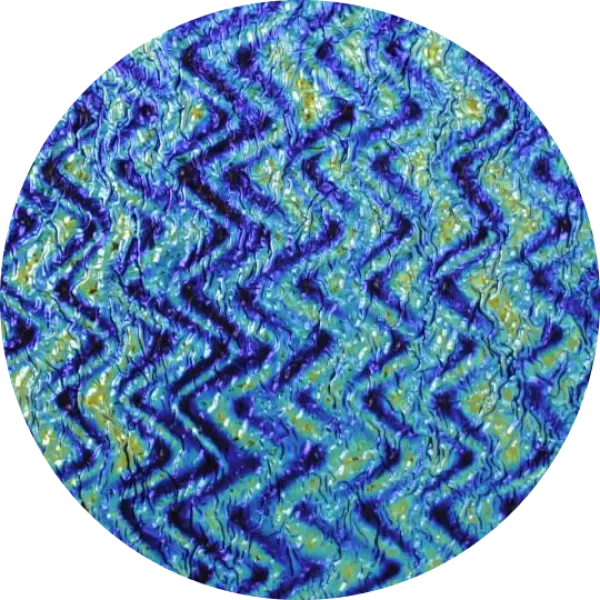 CBS Dichroic Coating Cyan/ Copper Twizzle Pattern on Black Ripple Glass COE96