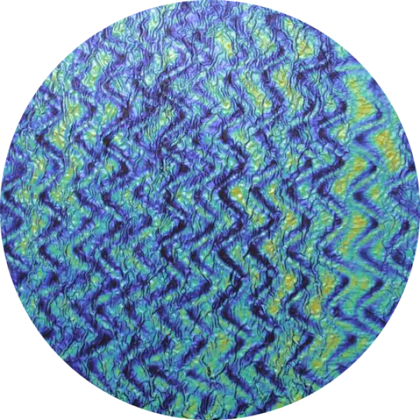 CBS Dichroic Coating Cyan/ Copper Twizzle Pattern on Clear Ripple Glass COE96