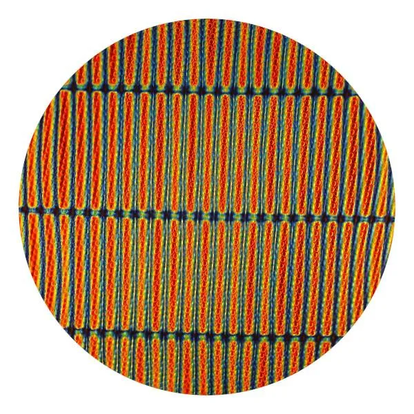 CBS Dichroic Coating Cyan/ Dark Dark Red 3/4 Stripes Pattern on Black Radium Glass COE96