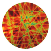 CBS Dichroic Coating Cyan/ Dark Dark Red Pixie Stix Pattern on Thin Black Glass COE90