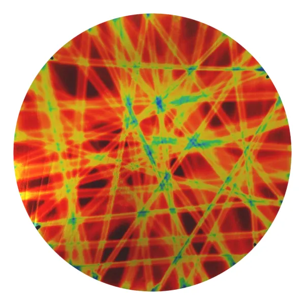 CBS Dichroic Coating Cyan/ Dark Dark Red Pixie Stix Pattern on Thin Black Glass COE90