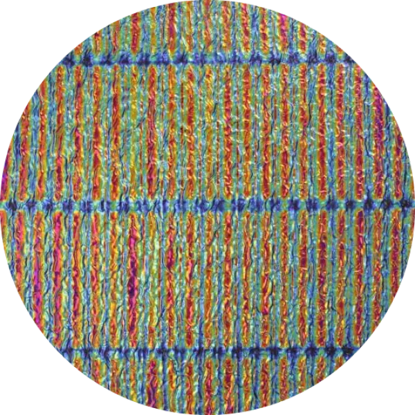 CBS Dichroic Coating Green/ Magenta Blue 3/4 Stripes Pattern on Clear Ripple Glass COE96