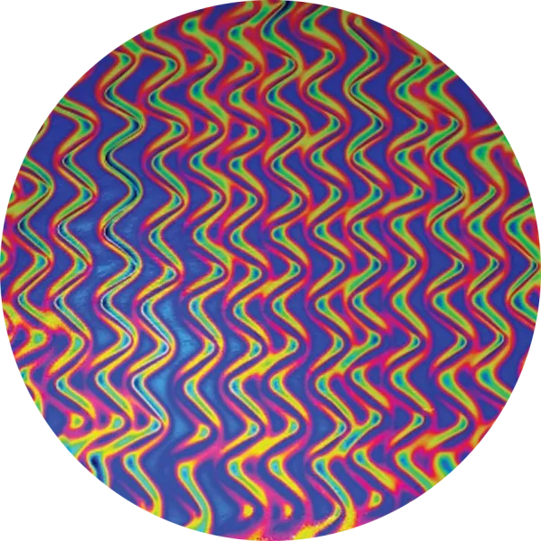 CBS Dichroic Coating Green/ Magenta Blue Twizzle Pattern on Thin Black  Glass COE96