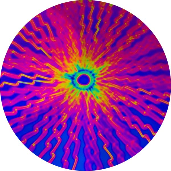 CBS Dichroic Coating Green/ Magenta Blue Voltage Pattern on Thin Clear Glass COE90