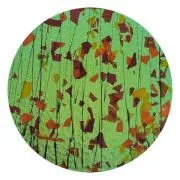 CBS Dichroic Coating Magenta/ Green on Bullseye Orange, Yellow and Red Fractures with Black Streamers Glass COE90
