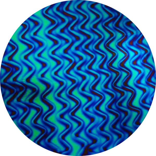 CBS Dichroic Coating Magenta/ Green Twizzle Pattern on Thin Black Glass COE90
