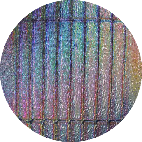 CBS Dichroic Coating Mixture 1 1/2 Tropical Rays Pattern on Clear Ripple Glass COE96