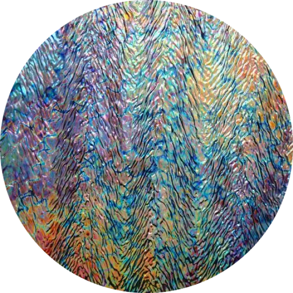 CBS Dichroic Coating Mixture Corkscrews Pattern on Black Herringbone Ripple Glass COE90