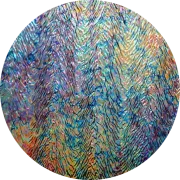 CBS Dichroic Coating Mixture Corkscrews Pattern on Clear Herringbone Ripple Glass COE90
