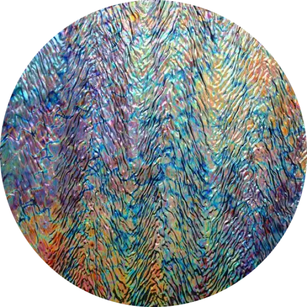 CBS Dichroic Coating Mixture Corkscrews Pattern on Clear Herringbone Ripple Glass COE90
