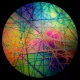 CBS Dichroic Coating Mixture Pixie Stix Pattern on Oceanside Clear Crackle Texture Glass COE96