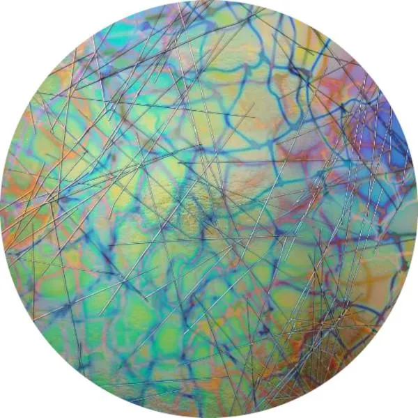 CBS Dichroic Coating Mixture Reptilian Pattern on Bullseye Clear Glass With Black Chopstix COE90