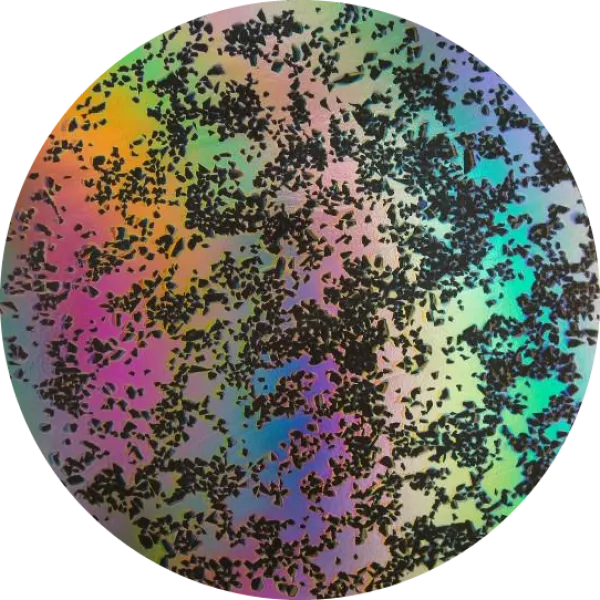 CBS Dichroic Coating Mixture Splatter Pattern on Thin Black Glass COE90